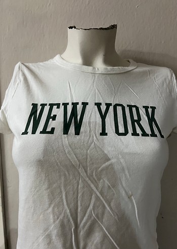 Beyaz New York Baskılı Kısa Kollu Tişört - Görsel 2