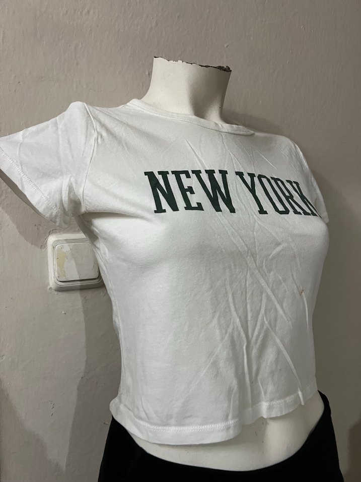 Beyaz New York Baskılı Kısa Kollu Tişört - Görsel 3