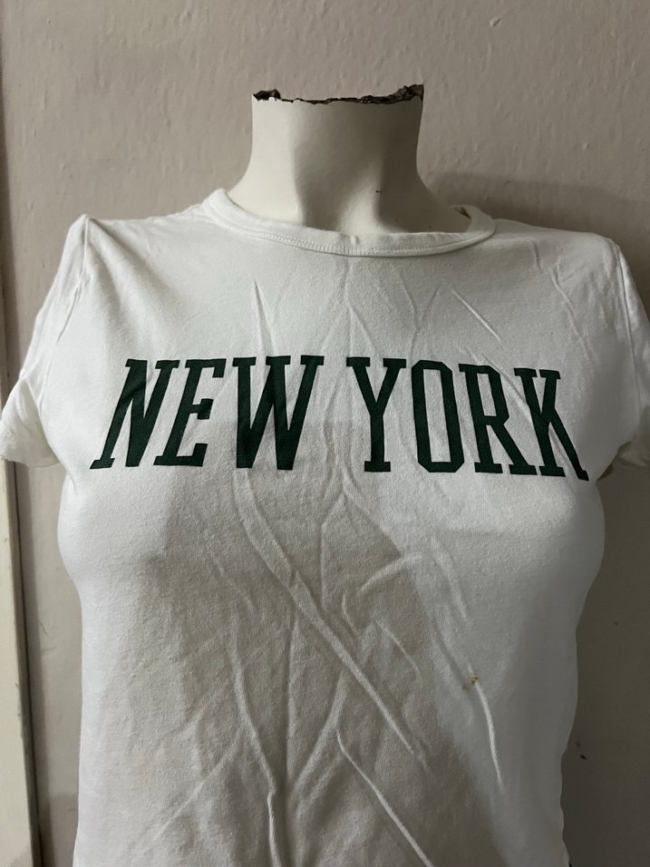 Beyaz New York Baskılı Kısa Kollu Tişört - Görsel 2