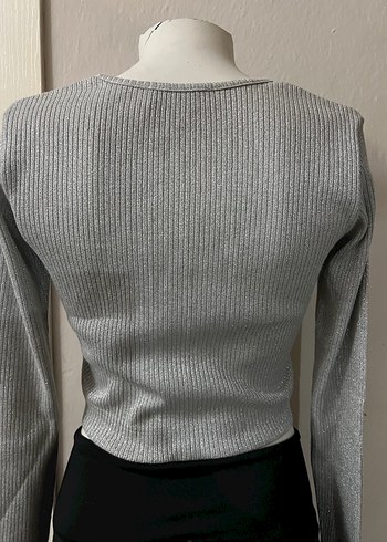 Gri Kadın Triko Uzun Kollu Basic Kazak - Görsel 5