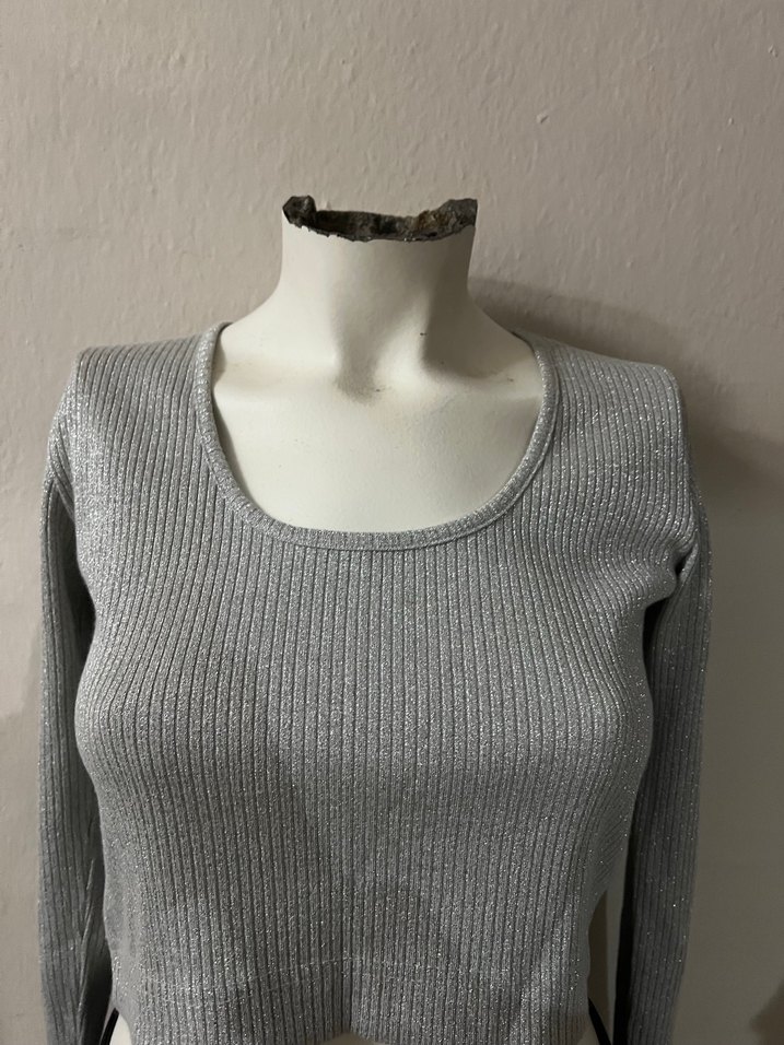 Gri Kadın Triko Uzun Kollu Basic Kazak - Görsel 4