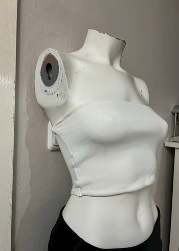 Beyaz Straplez Kadın Crop Top - Görsel 2