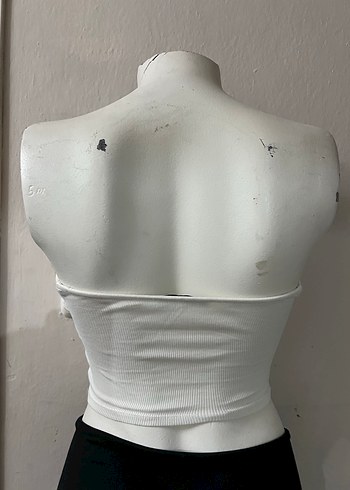 Beyaz Straplez Kadın Crop Top - Görsel 3