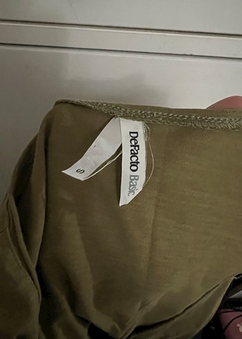 Kadın Haki Keten Kısa Kollu Tişört - Görsel 4