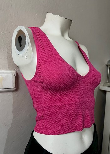 Pembe V Yakalı Örgü Bluz - Görsel 4