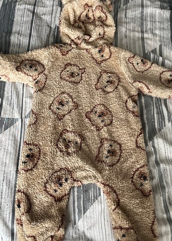 Kürklü Nakışlı Bebek Tulumu - Kahverengi - Görsel 2