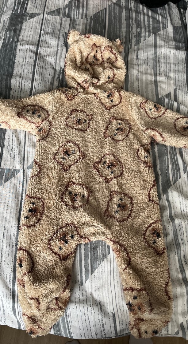 Kürklü Nakışlı Bebek Tulumu - Kahverengi - Görsel 2