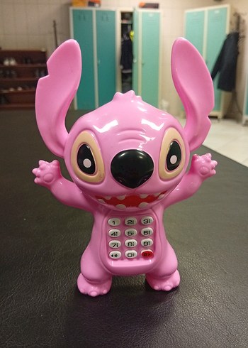 Pembe Stitch Figürlü Oyuncak sesli telefon ve davulcu bir arada - Görsel 2