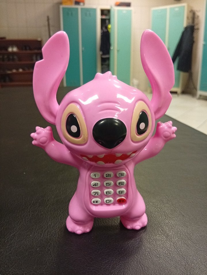 Pembe Stitch Figürlü Oyuncak sesli telefon ve davulcu bir arada - Görsel 2