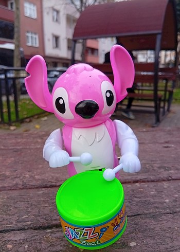 Pembe Stitch Figürlü Oyuncak sesli telefon ve davulcu bir arada - Görsel 6