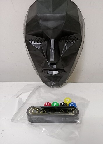 Beden Renk 4 lü Squid Game oyuncu maske seti ve Squid Game Gonggi Beş Taş (