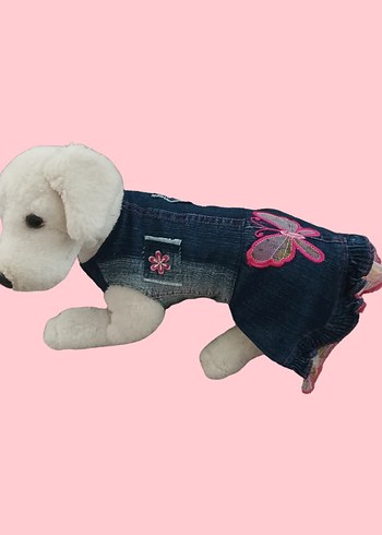 Renkli Nakışlı Kot Pembe Sokak Stili Köpek Kıyafeti