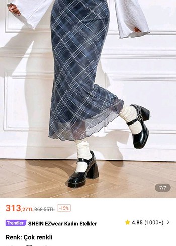 shein lacivert kareli midi etek - Görsel 2