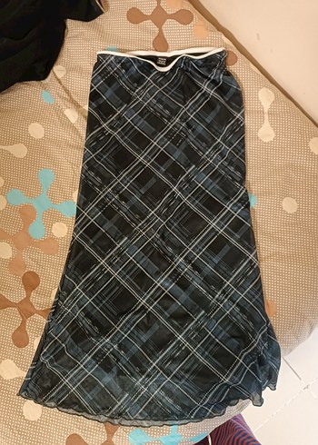 shein lacivert kareli midi etek - Görsel 3