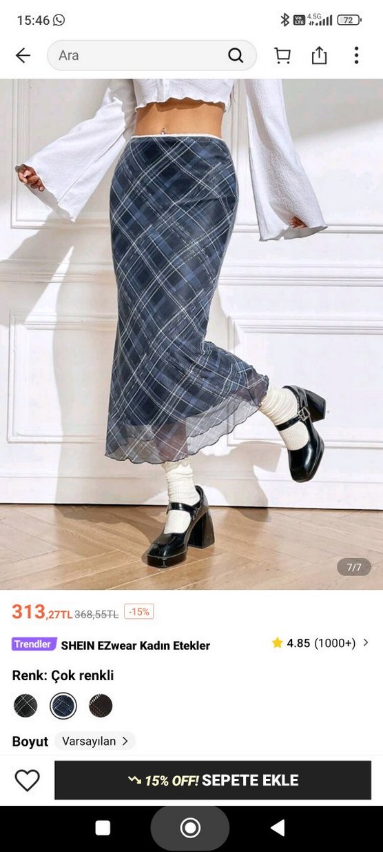 shein lacivert kareli midi etek - Görsel 2