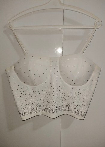 Beyaz Straplez Mini Taşlı Bustiyer