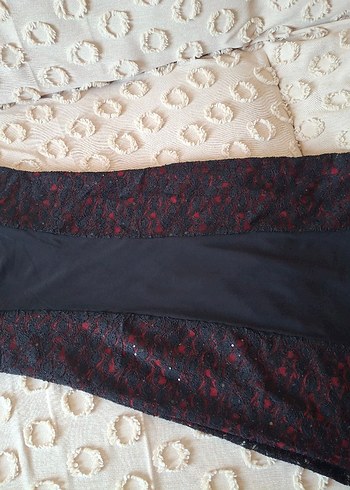 Bordo Dantel İşlemeli Straplez Uzun Elbise - Görsel 7