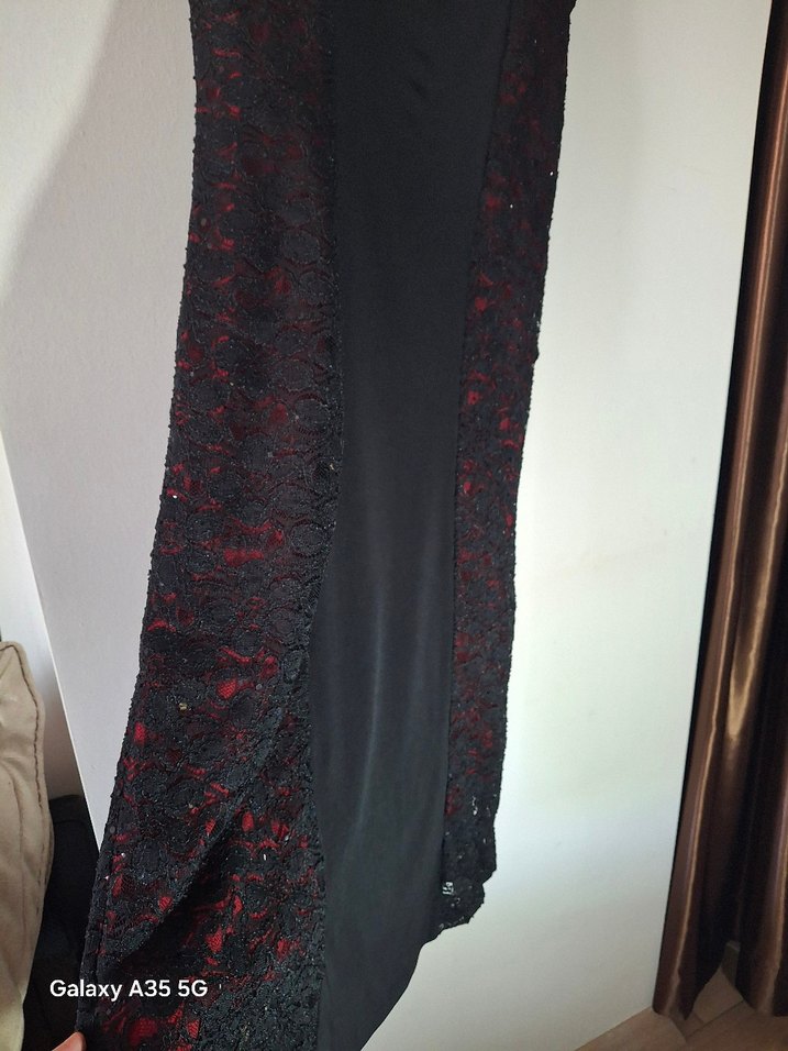 Bordo Dantel İşlemeli Straplez Uzun Elbise - Görsel 2