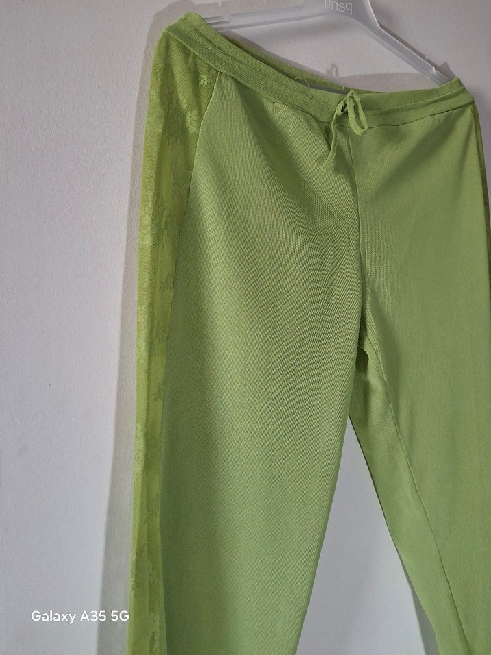 Yeşil Dantel Detaylı Kadın pareo pantolon - Görsel 4