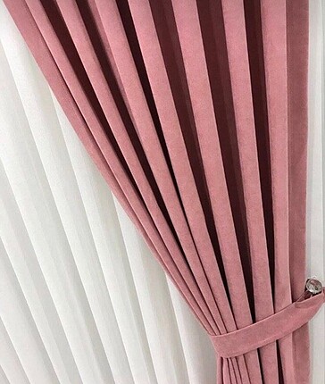 Pembe renk 70x265 çift kanat pileli fon perde