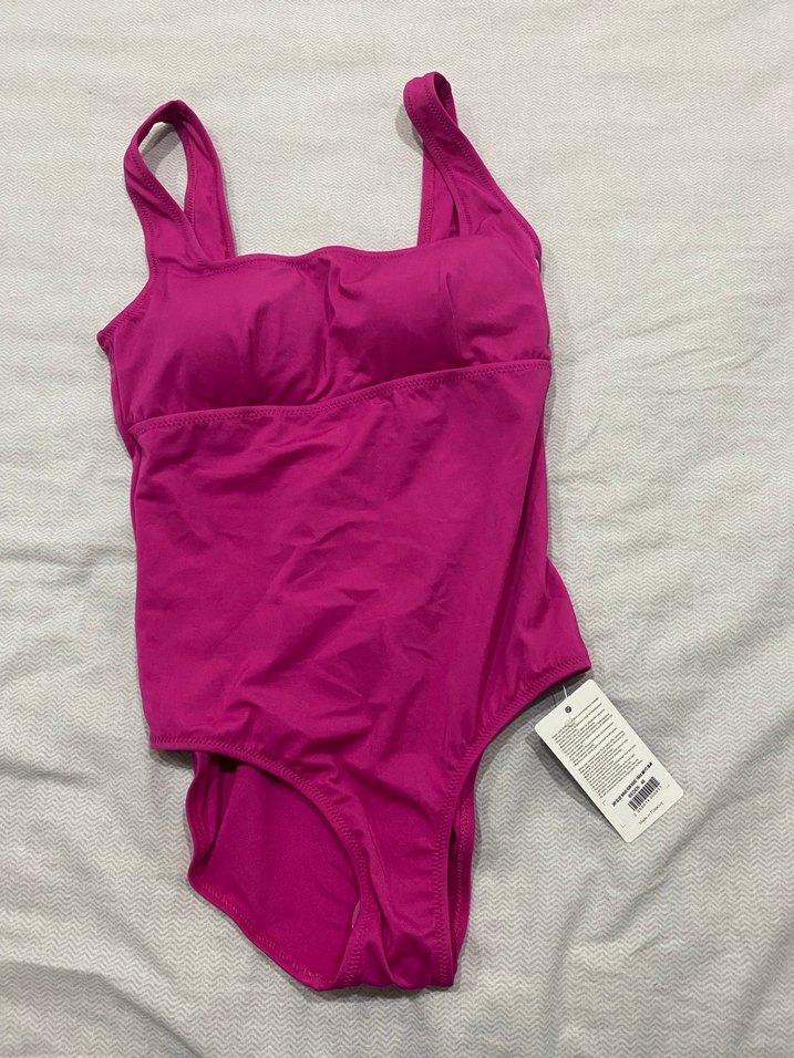 Koyu Pembe Sade Kolsuz Kadın Mayo - Görsel 3