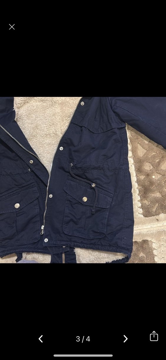 Lacivert Kadın Kürklü Kapüşonlu Mont - Görsel 3