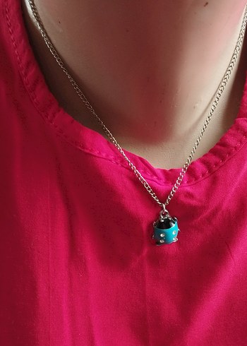 Turkuaz  ugur böcegi çocuk Zincir Kolye - Görsel 2