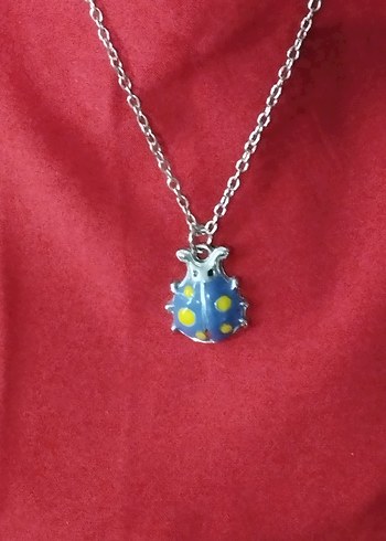 Renkli Baskılı Mavi Zincirli Kolye - Görsel 2