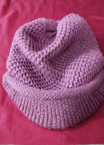 Pembe Örgü Kadın Bere siperlikli - Görsel 3