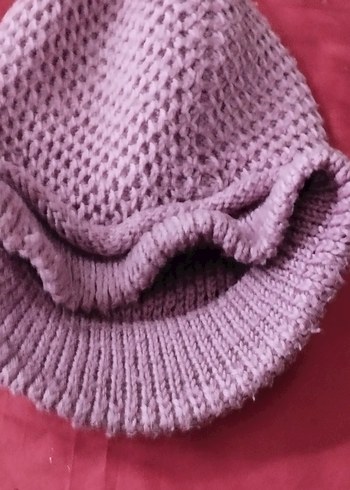 Pembe Örgü Kadın Bere siperlikli - Görsel 2