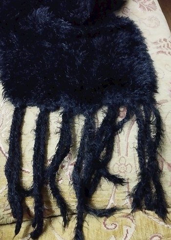Siyah Uzun Kadın kirpi yün atkı - Görsel 3