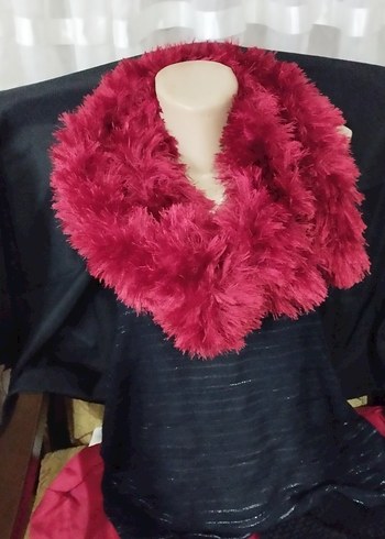 Bordo Kürklü Kadın Şal - Görsel 3