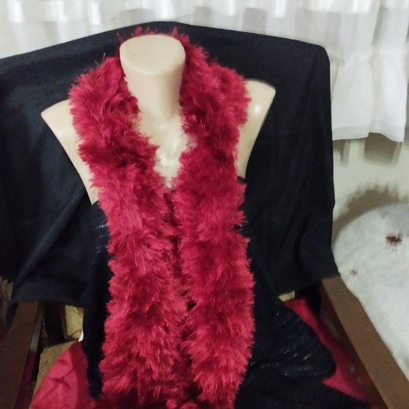 Bordo Kürklü Kadın Şal - Görsel 2