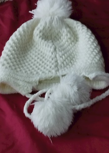 Beyaz Örgü genç kız Bere Ponponlu - Görsel 4