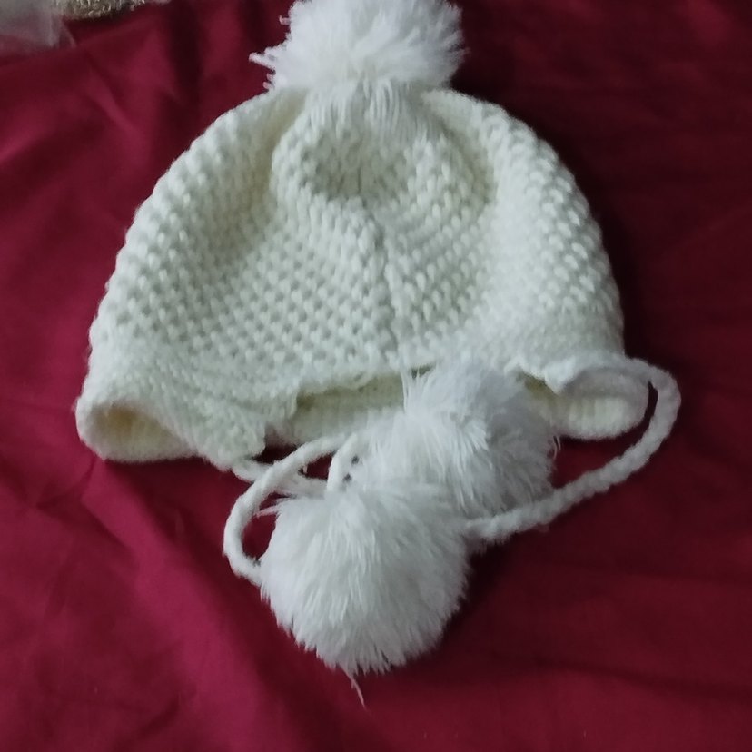 Beyaz Örgü genç kız Bere Ponponlu - Görsel 4