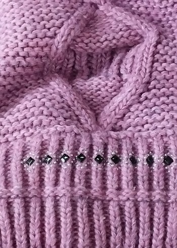 Kadın lila Örgü Triko Bere - Görsel 3
