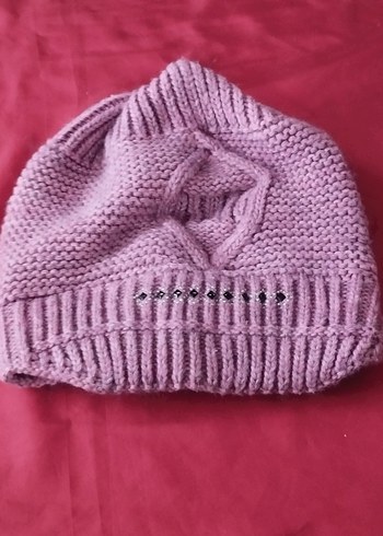 Kadın lila Örgü Triko Bere - Görsel 2