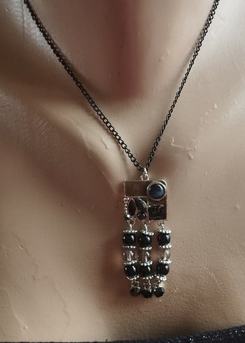 Siyah Zincir Detaylı Midi Kolye özel tasarım tek ürün - Görsel 2