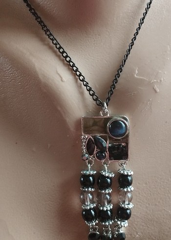 Siyah Zincir Detaylı Midi Kolye özel tasarım tek ürün - Görsel 3