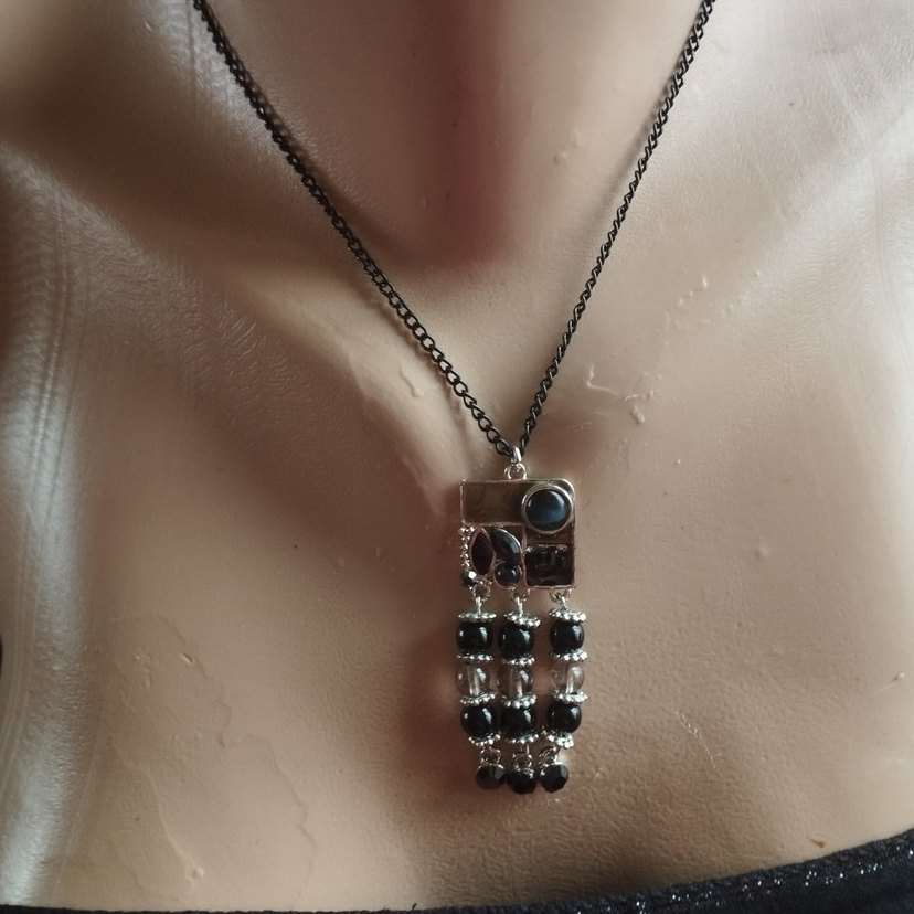 Siyah Zincir Detaylı Midi Kolye özel tasarım tek ürün - Görsel 2