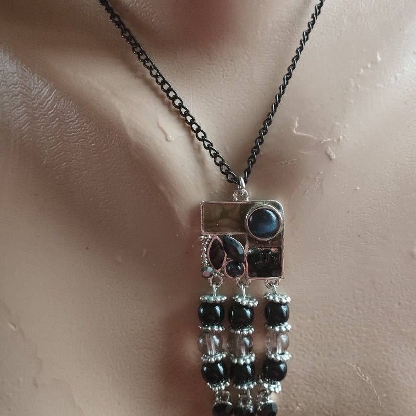 Siyah Zincir Detaylı Midi Kolye özel tasarım tek ürün - Görsel 3