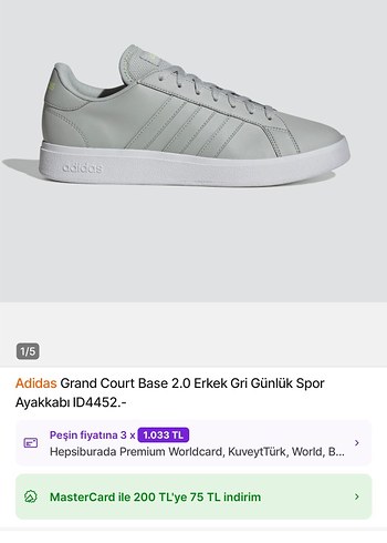 Gri Adidas Grand Court Base 2 Spor Ayakkabı - Görsel 2