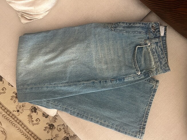 Zara Bases Mavi Wide Leg Jean Kot Denim Pantolon