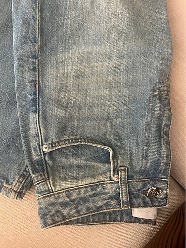 xs Beden Bases Mavi Wide Leg Jean Kot Denim Pantolon