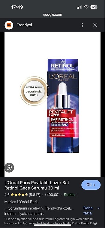 L'Oreal Paris L'oréal Paris Revitalift Lazer Saf Retinol Gece Se