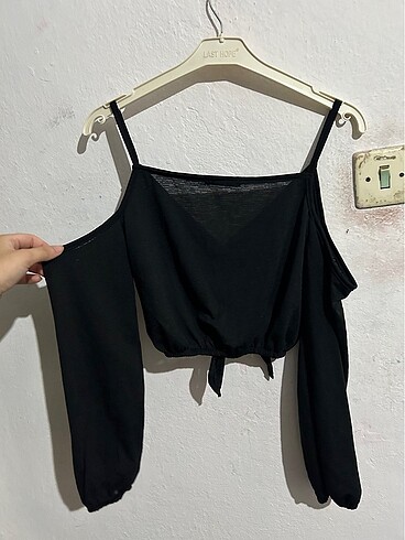 m Beden siyah Renk askılı düğmeli önü bağlamalı kısa crop gömlek crop mini üst crop