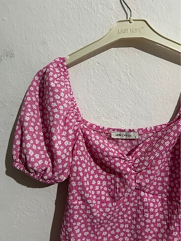 s Beden pembe çiçekli prenses yaka kare yaka bluz tshirt lastikli crop t
