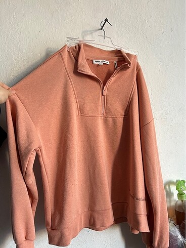koton yakası fermuarlı polo yaka sweatshirt sweat kazak turuncu 