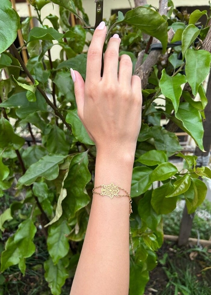 Gold Fatma ana eli figürü çelik bileklik 3lü - Görsel 2