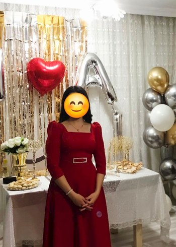 Kırmızı V Yaka Midi Elbise - Görsel 2